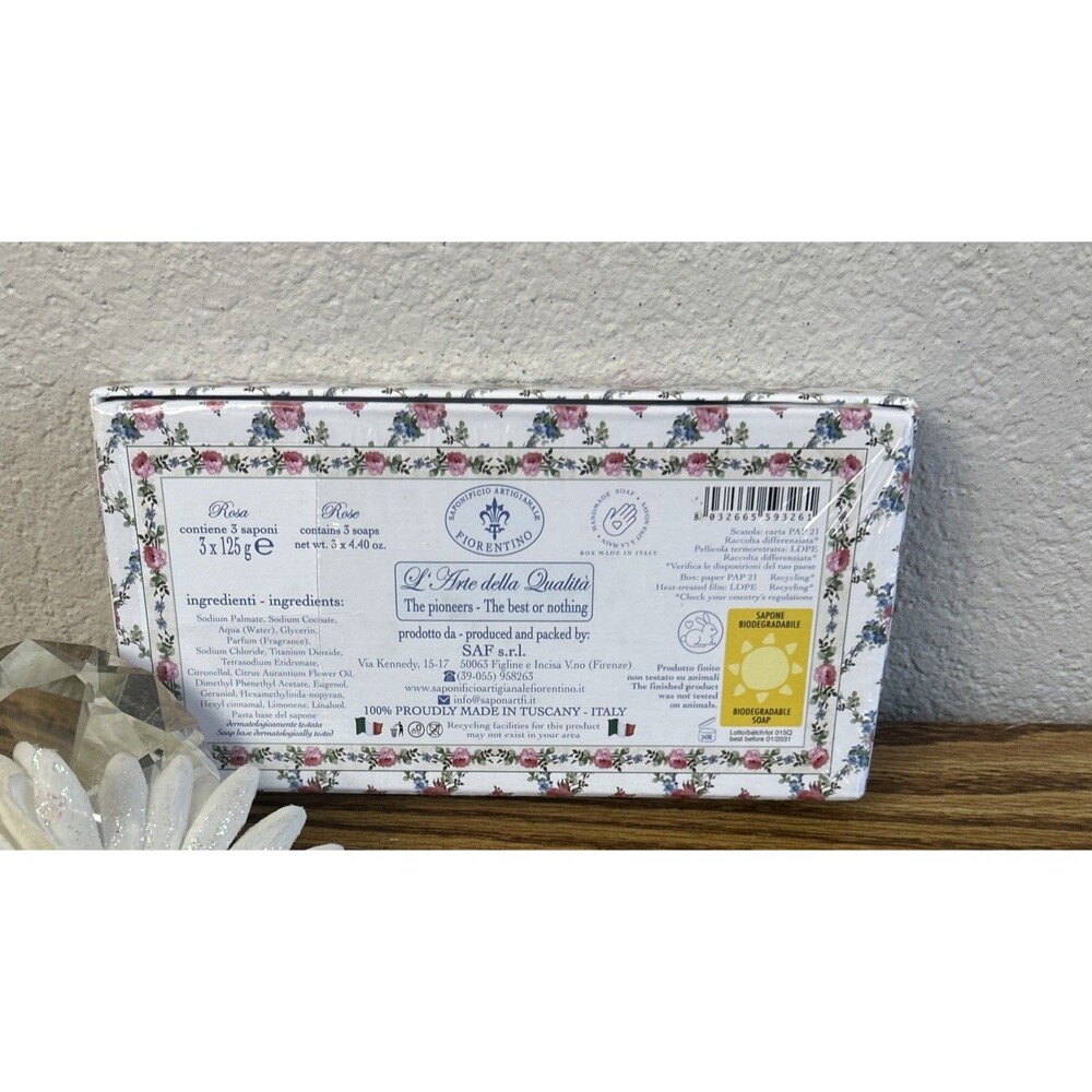 Saponificio Artigianale Fiorentino Rose Soap 3 Pack 4.4 Oz Made In Italy - Picture 2 of 2